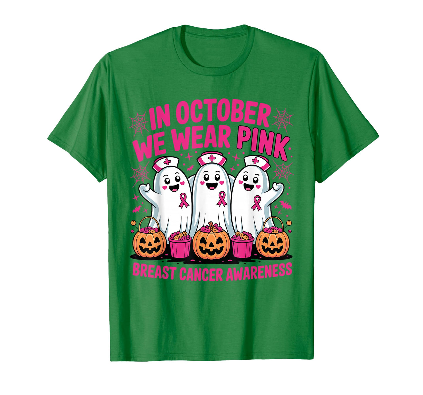 in October We Wear Pink Nurse Breast Cancer Halloween T-Shirt