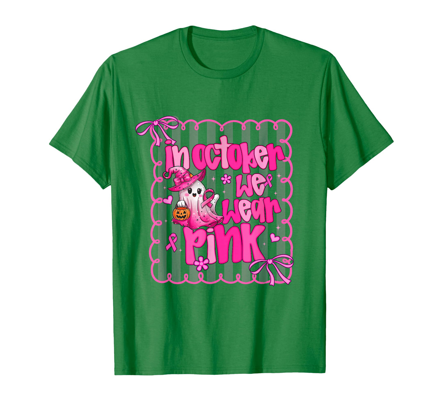In October We Wear Pink Halloween Ghost Breast Cancer Preppy T-Shirt