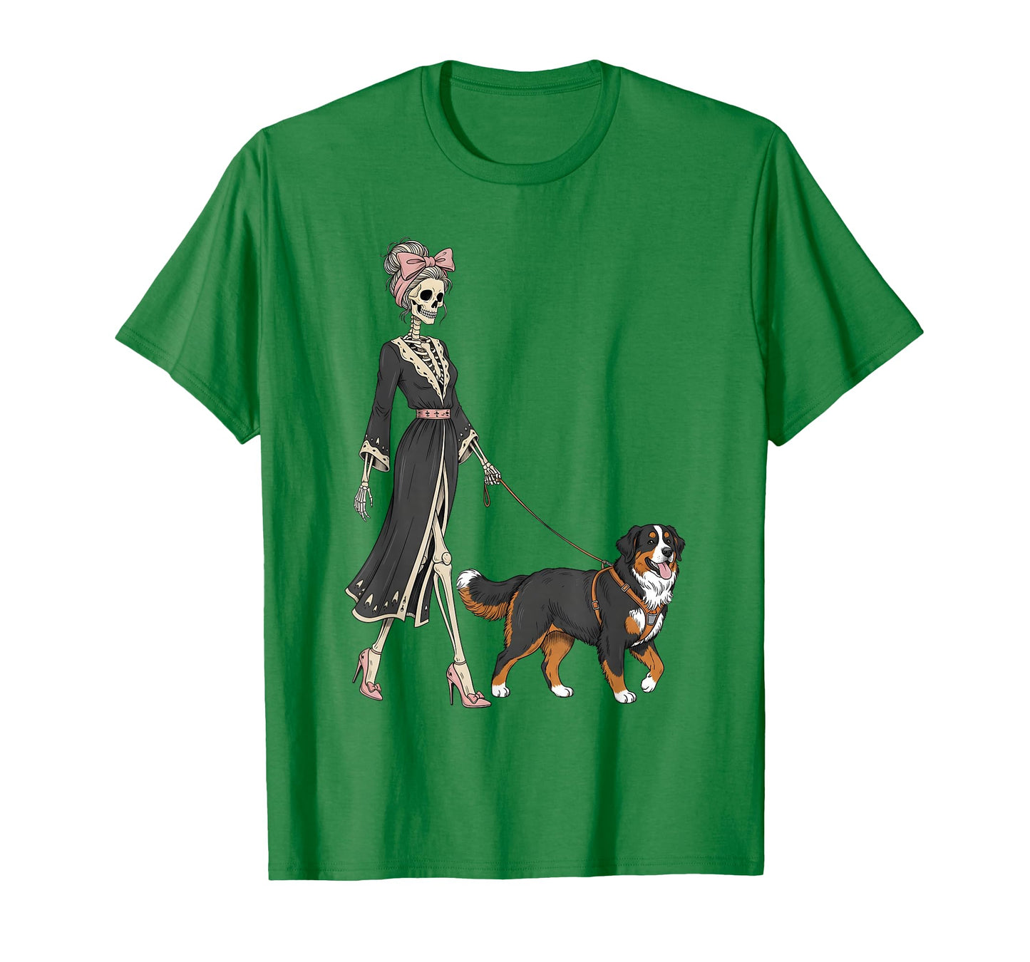 Skeleton Bernese Mountain Walking Halloween Women T-Shirt