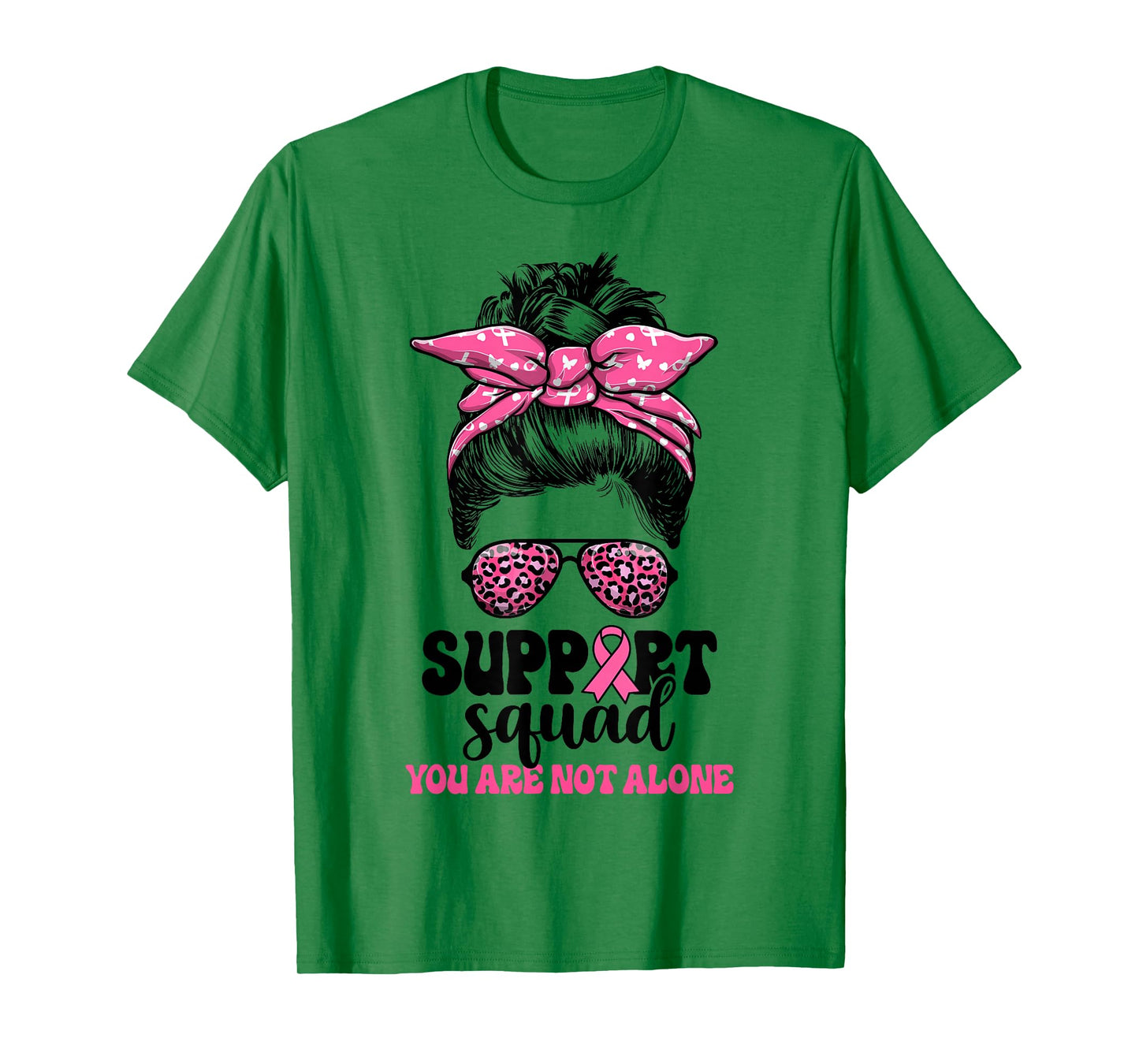 Support Squad Messy Bun Pink Warrior Breast Cancer Awareness T-Shirt
