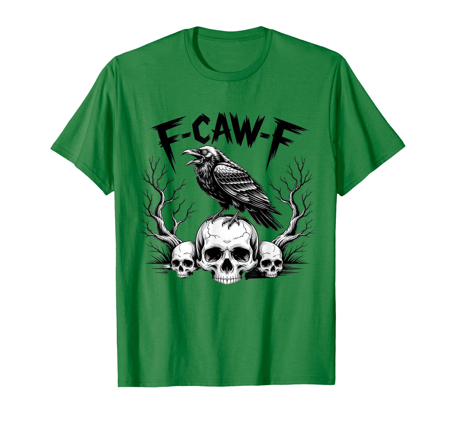Black Crow Skull F-Caw-F Funny Retro Bird Halloween Humor T-Shirt