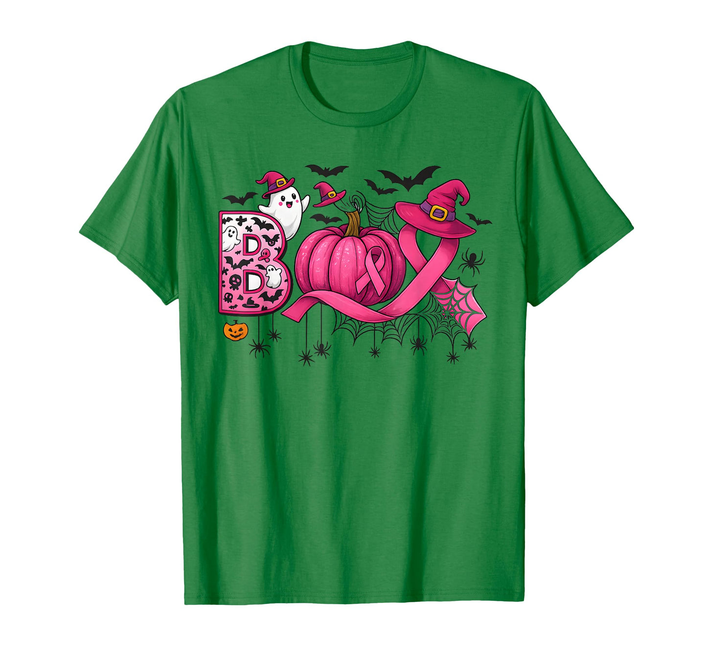 Boo Halloween Pumpkin Pink Ribbon Witch Breast Cancer T-Shirt