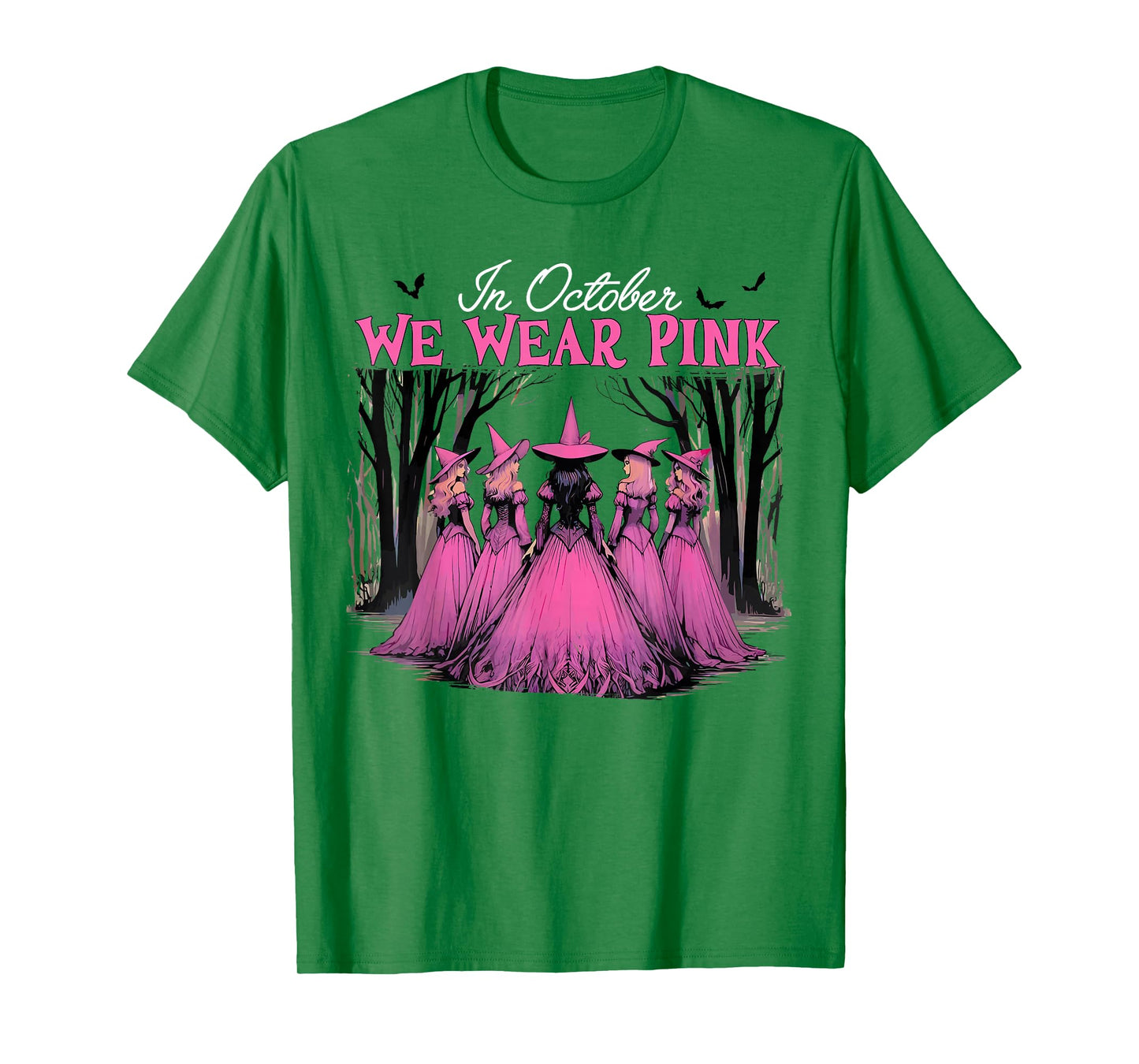 In October We Wear Pink Witch Halloween Breast Cancer Women T-Shirt