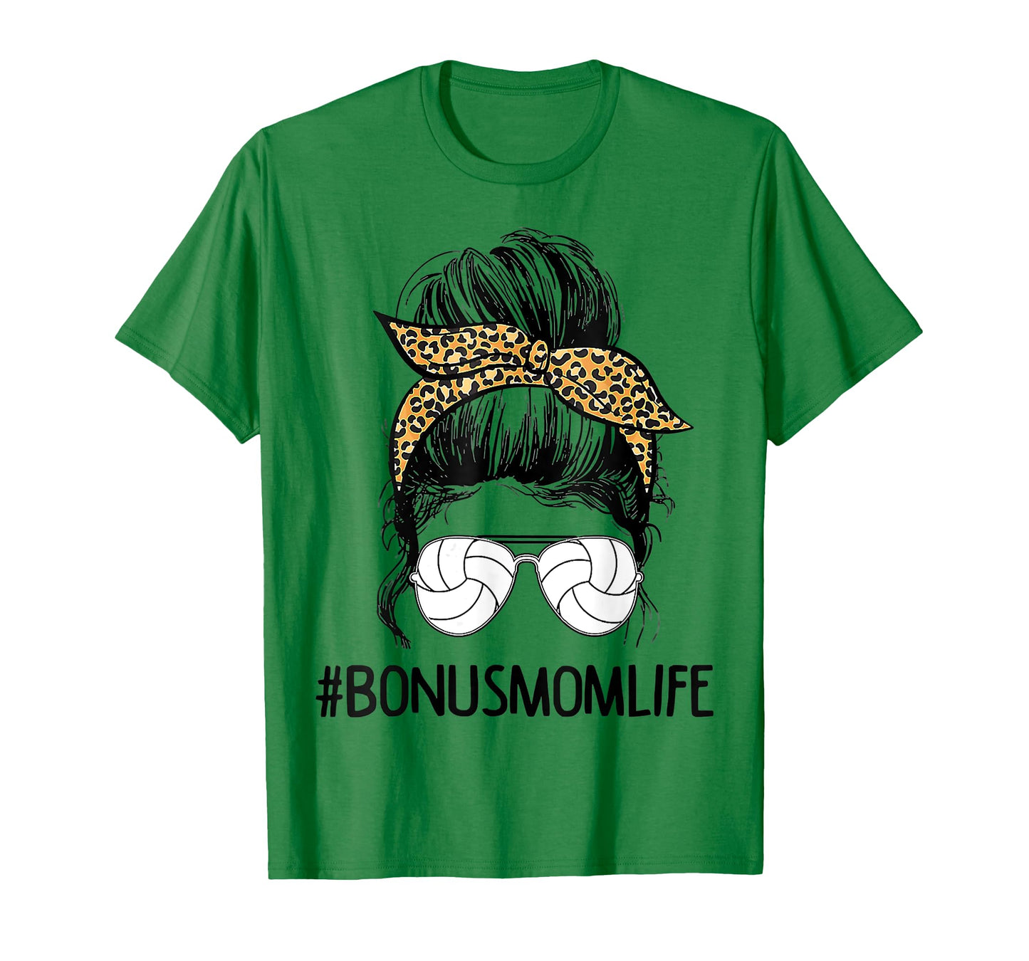 Volleyball Bonus Mom Life Messy Bun Leopard Mother’s Day T-Shirt