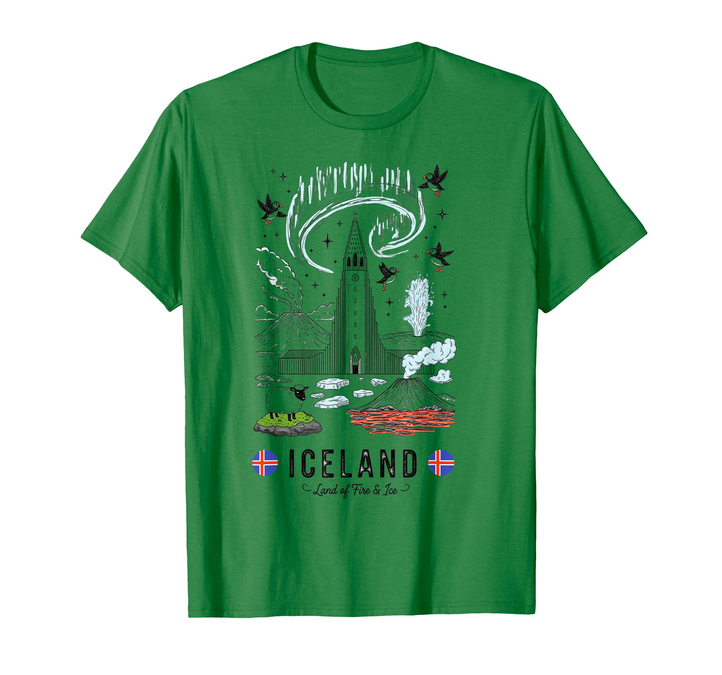 Iceland Nature Wonders Aurora Volcano Puffins Souvenir T-Shirt