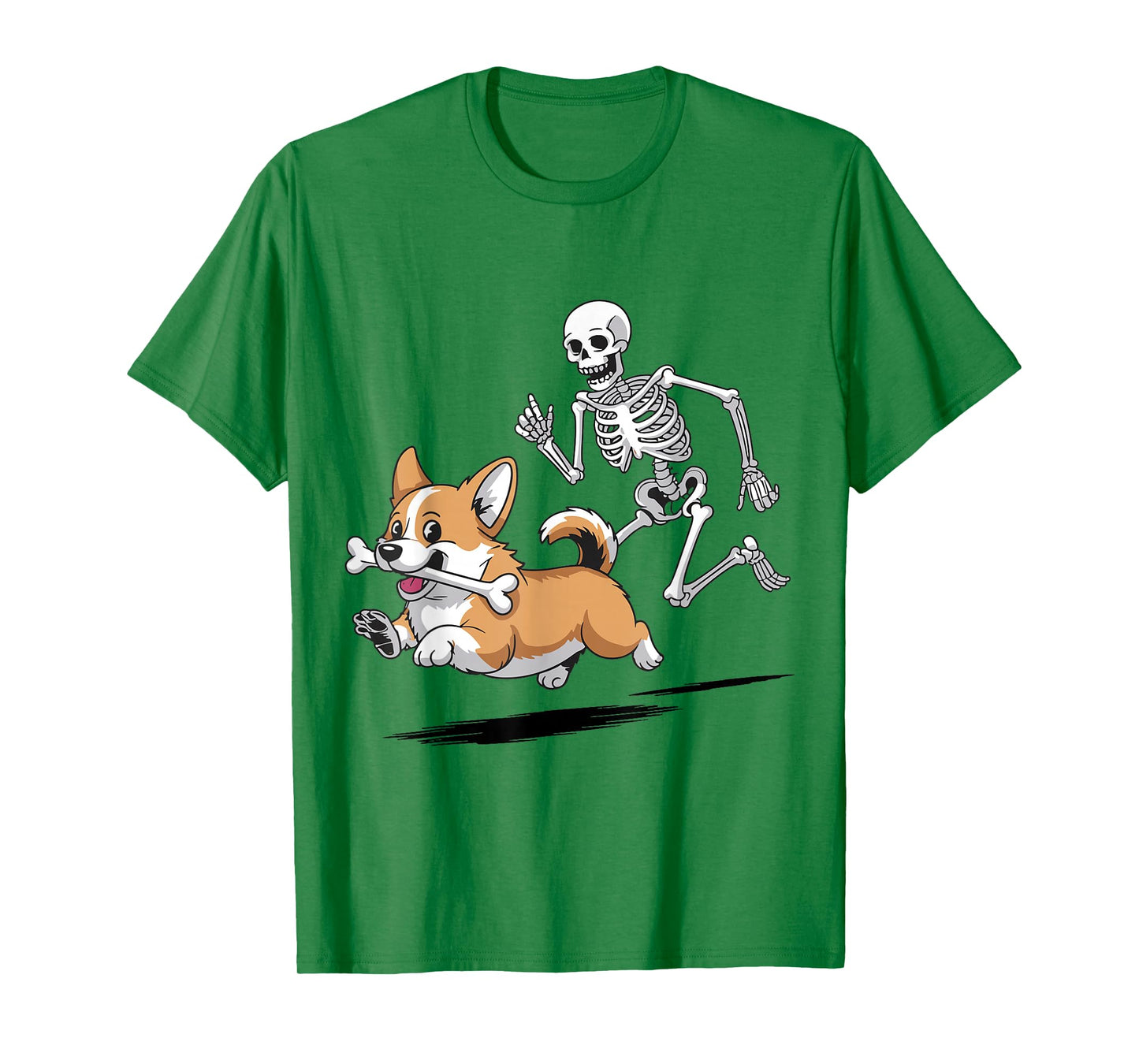 Funny Skeleton Chasing Corgi Halloween for Dog Mom Pet Lover T-Shirt