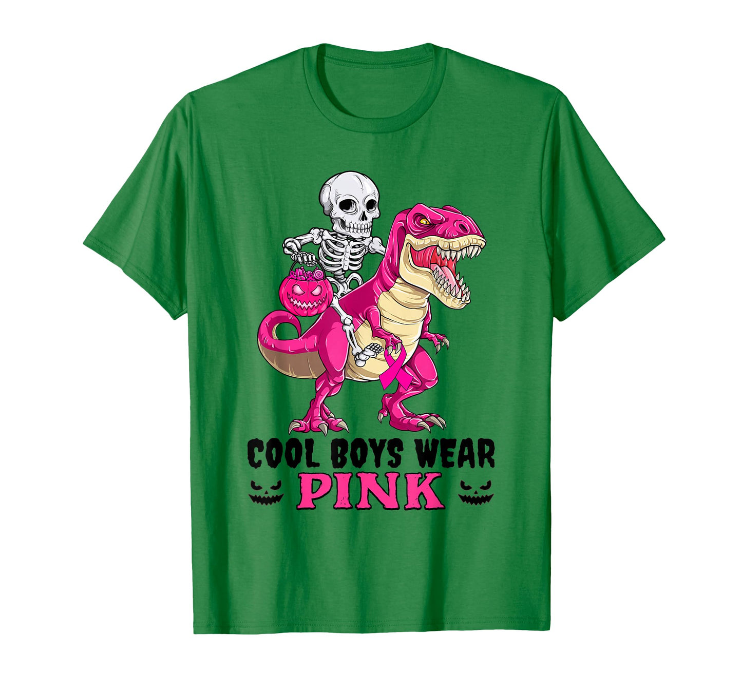 Halloween Skeleton and Dinosaur Cool Boys Wear Pink T-Shirt