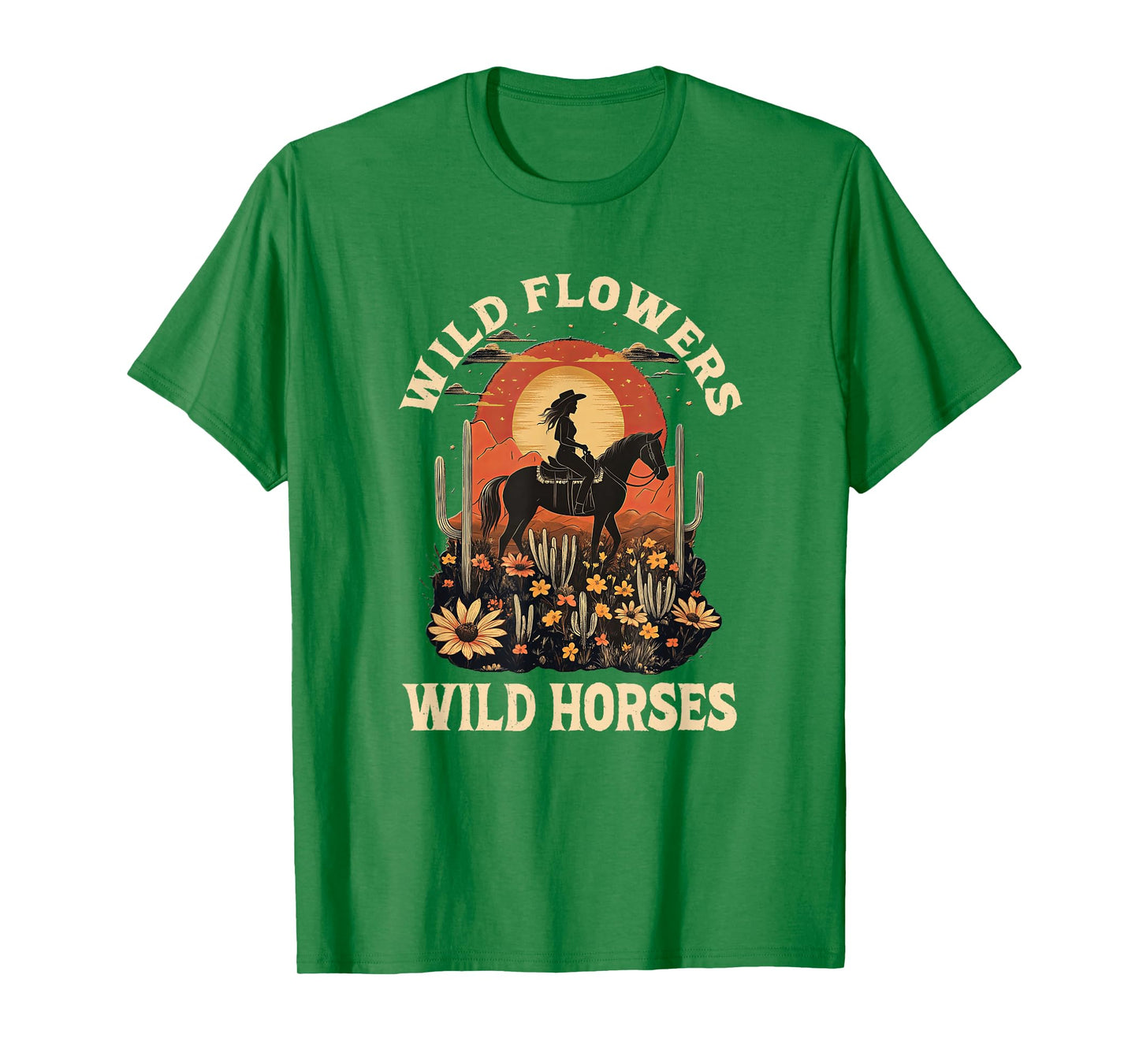 Western Cowgirl Rides Wild Horse Wild Flowers Wild Horses T-Shirt
