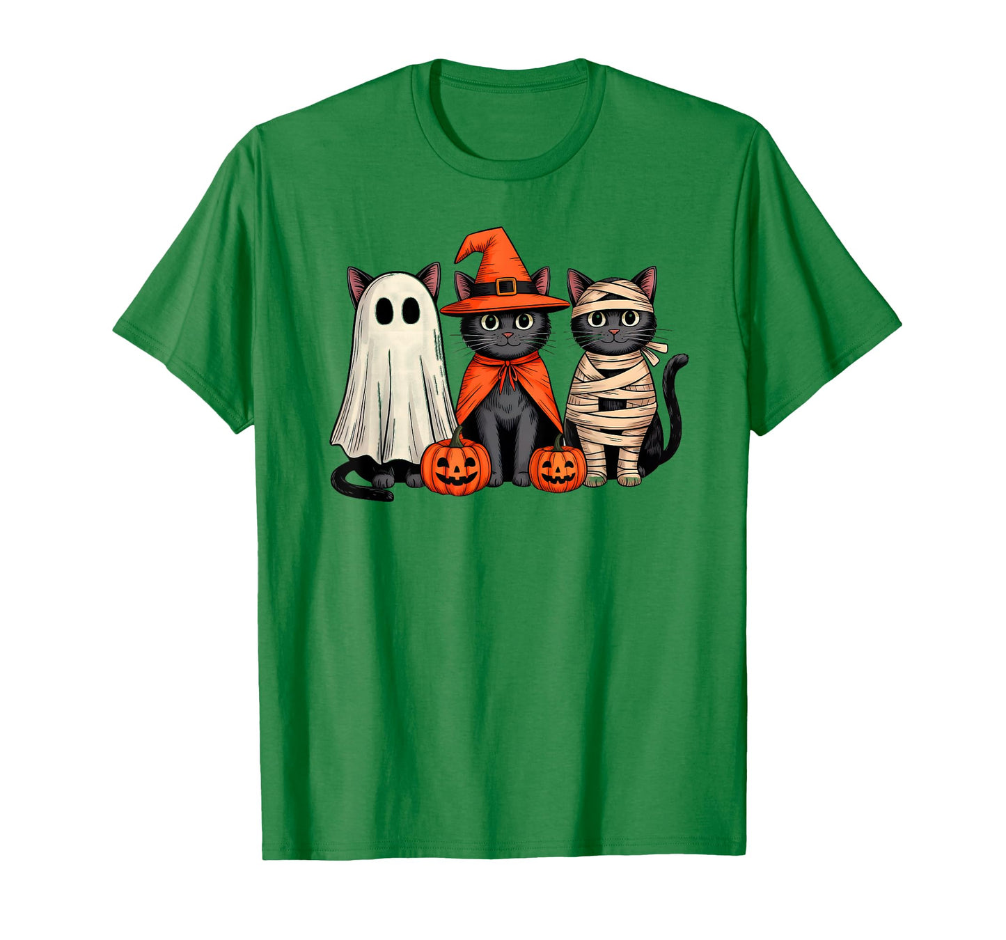 Black Cat Ghost Witch Scary Pumpkin Funny Halloween Costume T-Shirt