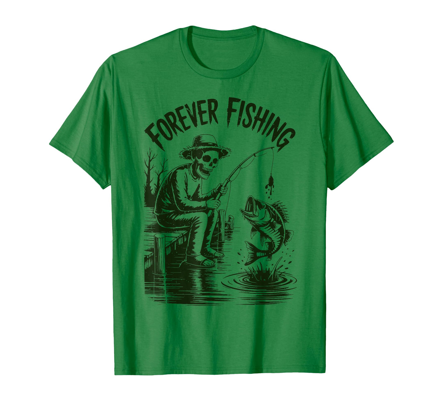 Youth Boy Forever Fishing Halloween Skeleton Funny Fisherman T-Shirt