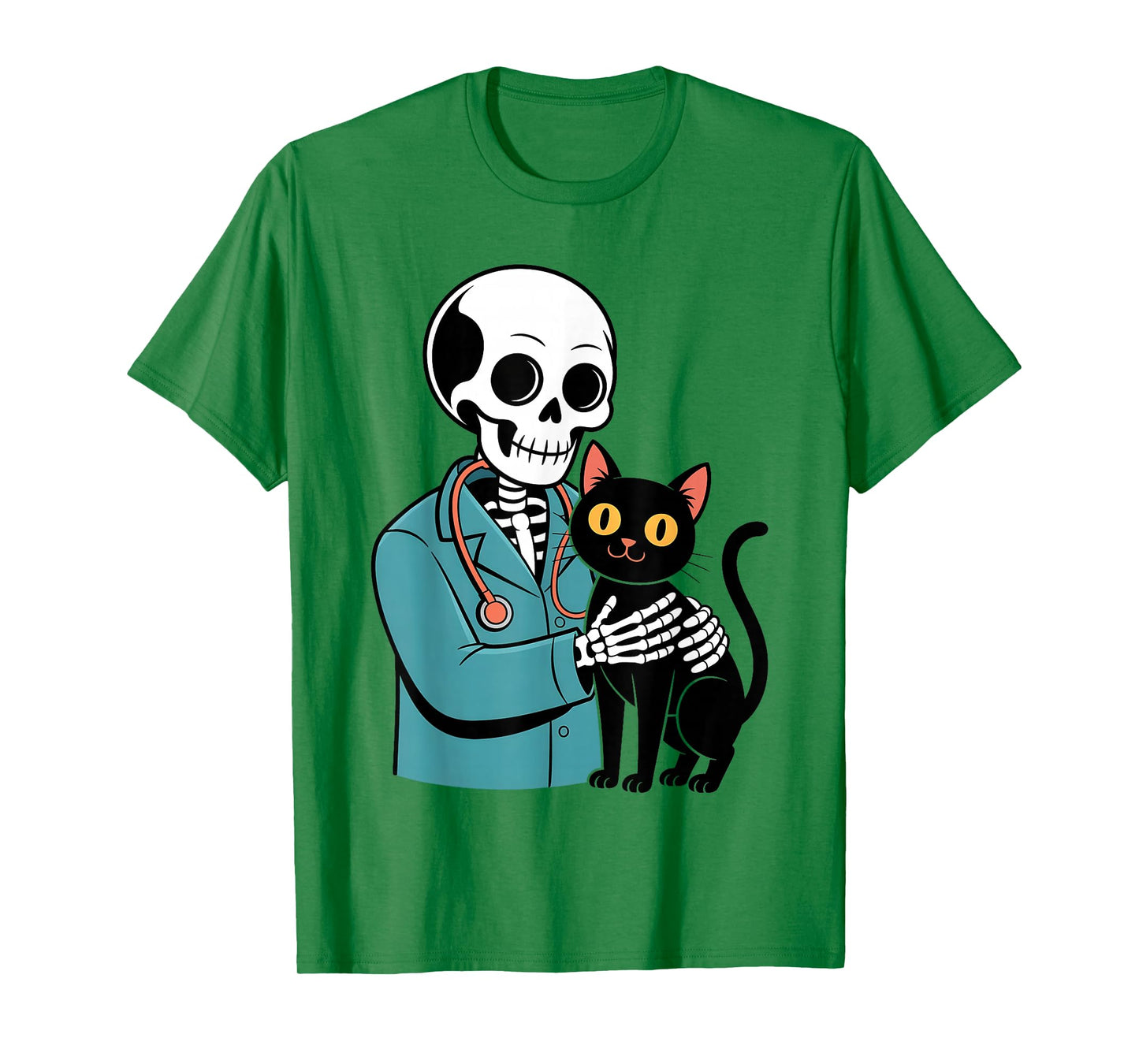 Skeleton Hugging Cat Funny Vet Cat Lover Halloween Men Women T-Shirt