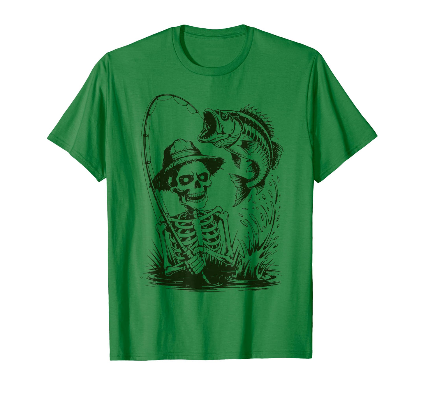 Men Bass Fish Skeleton Fishing Halloween Funny Fisherman Boy T-Shirt