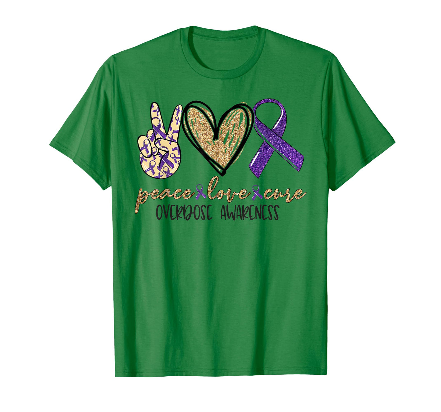 Peace Love Cure Purple Ribbon Overdose Awareness T-Shirt