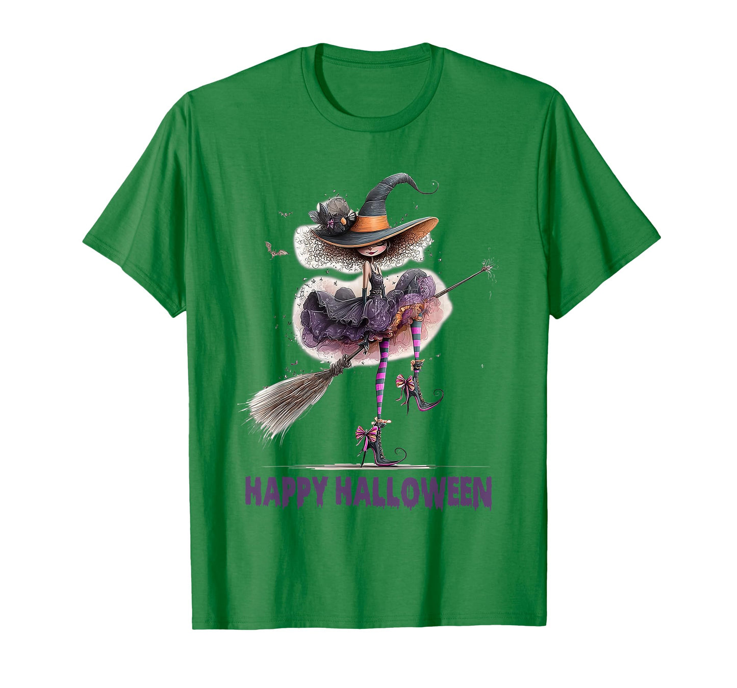 Spooky Witch High Heels with Black Cat Halloween Pumpkin T-Shirt