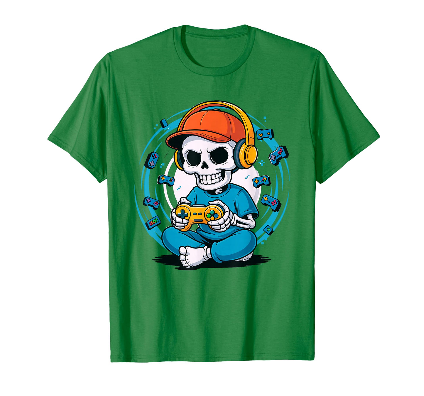 Skeleton Gamer with Controller Funny Cartoon Gaming Skull T-Shirt