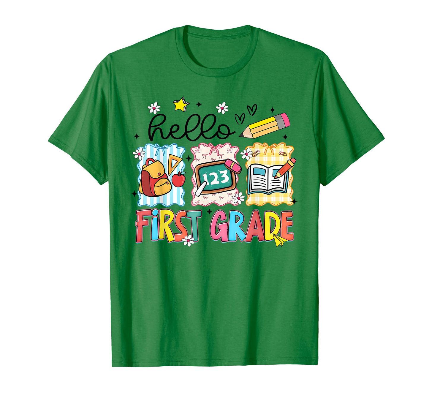 Hello First Grade First Day School Teacher Girl Cute Bow T-Shirt