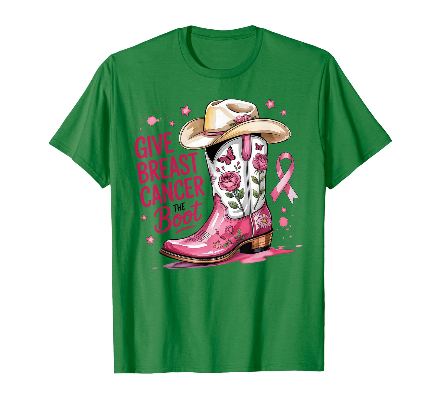 Give Breast Cancer The Boot Breast Cancer Pink Ribbon Women T-Shirt