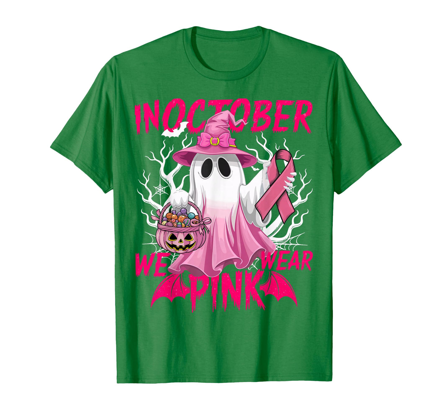 In October We Wear Pink Shirt Breast Cancer Awareness Ghost T-Shirt