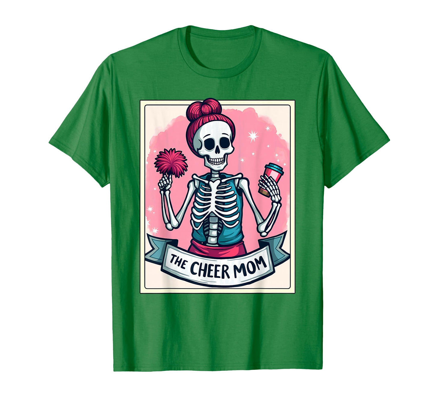 Tarot Card Cheerleader The Cheer Mom Messy Bun Skeleton T-Shirt
