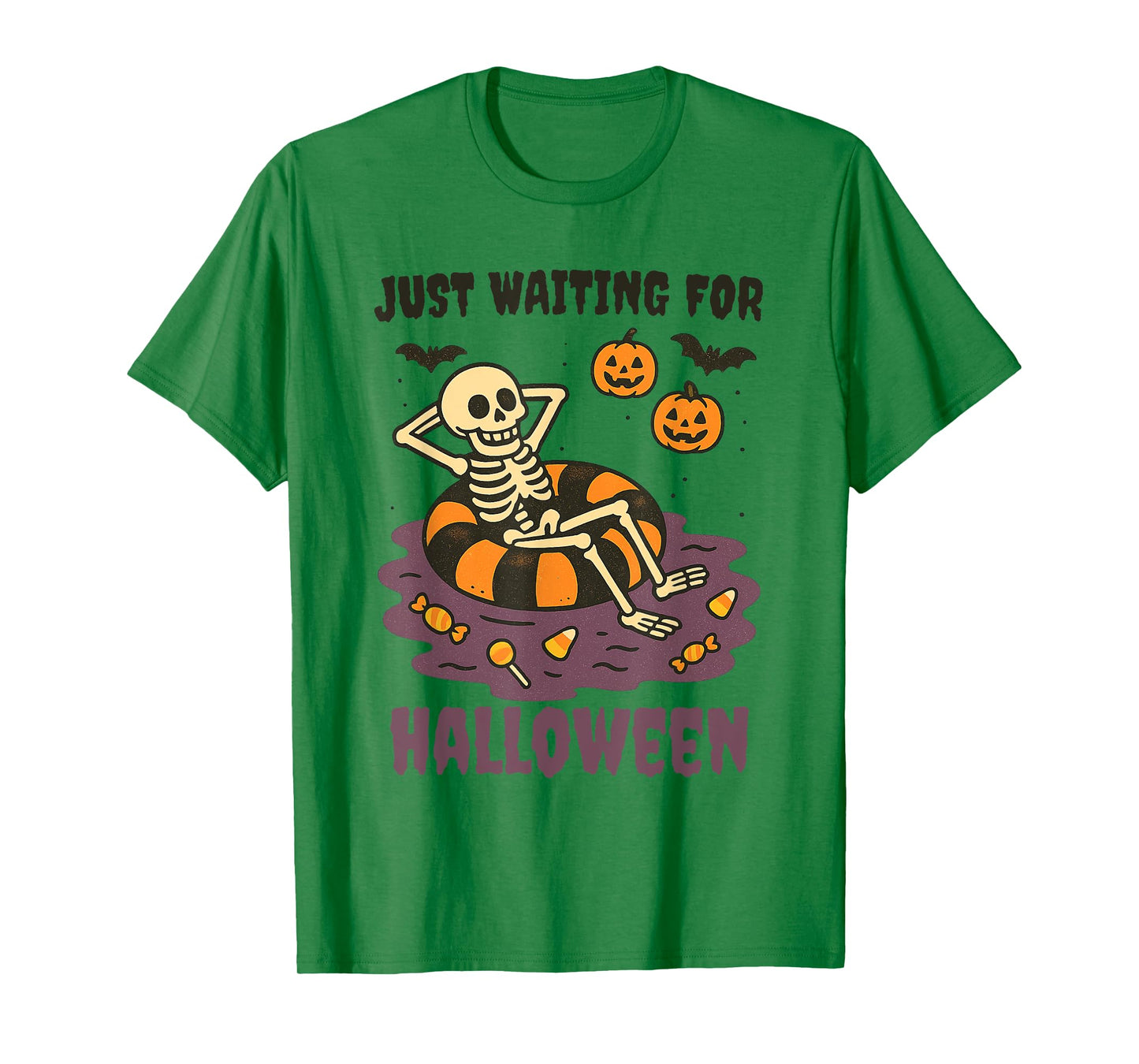 Just Waiting for Halloween Funny Skeleton Spooky Summerween T-Shirt