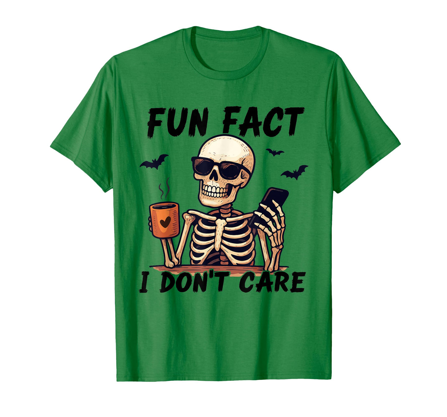 Fun Fact I Don't Care Spooky Skeleton Drinking Coffee Womens T-Shirt