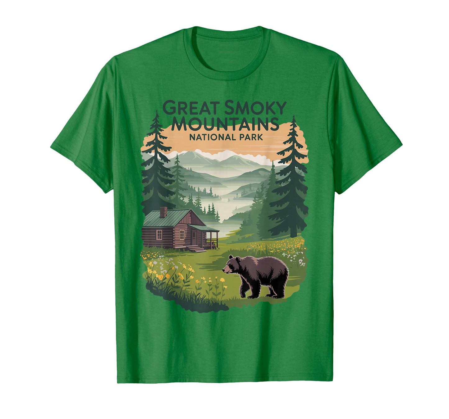 Great Smoky Mountains Cabin Bear Nature Souvenir Appalachian T-Shirt