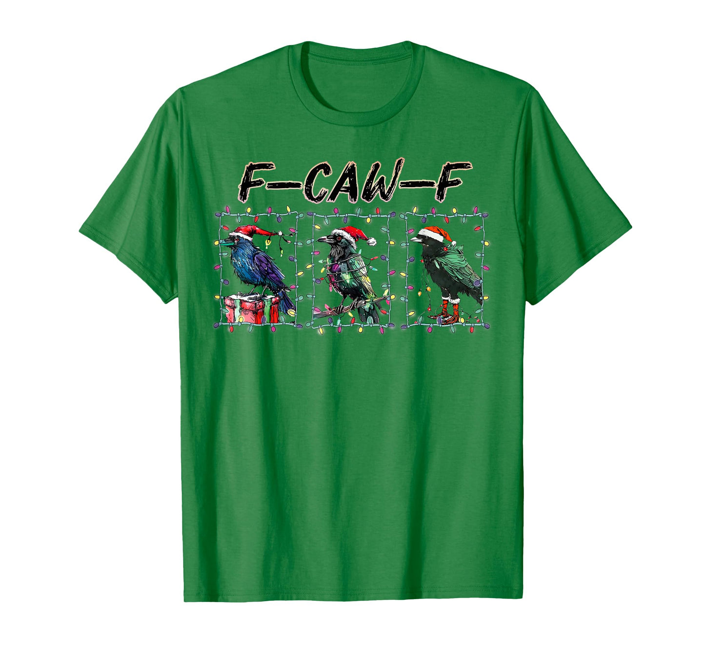 Black Crow F-Caw-F Funny Retro Christmas Lights Santa Hat T-Shirt
