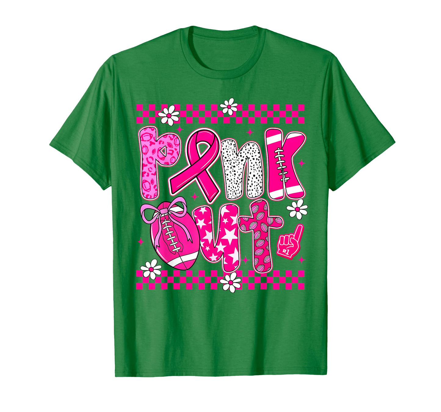 Pink Out Breast Cancer Football Coquette Bow Mom Girls Women T-Shirt