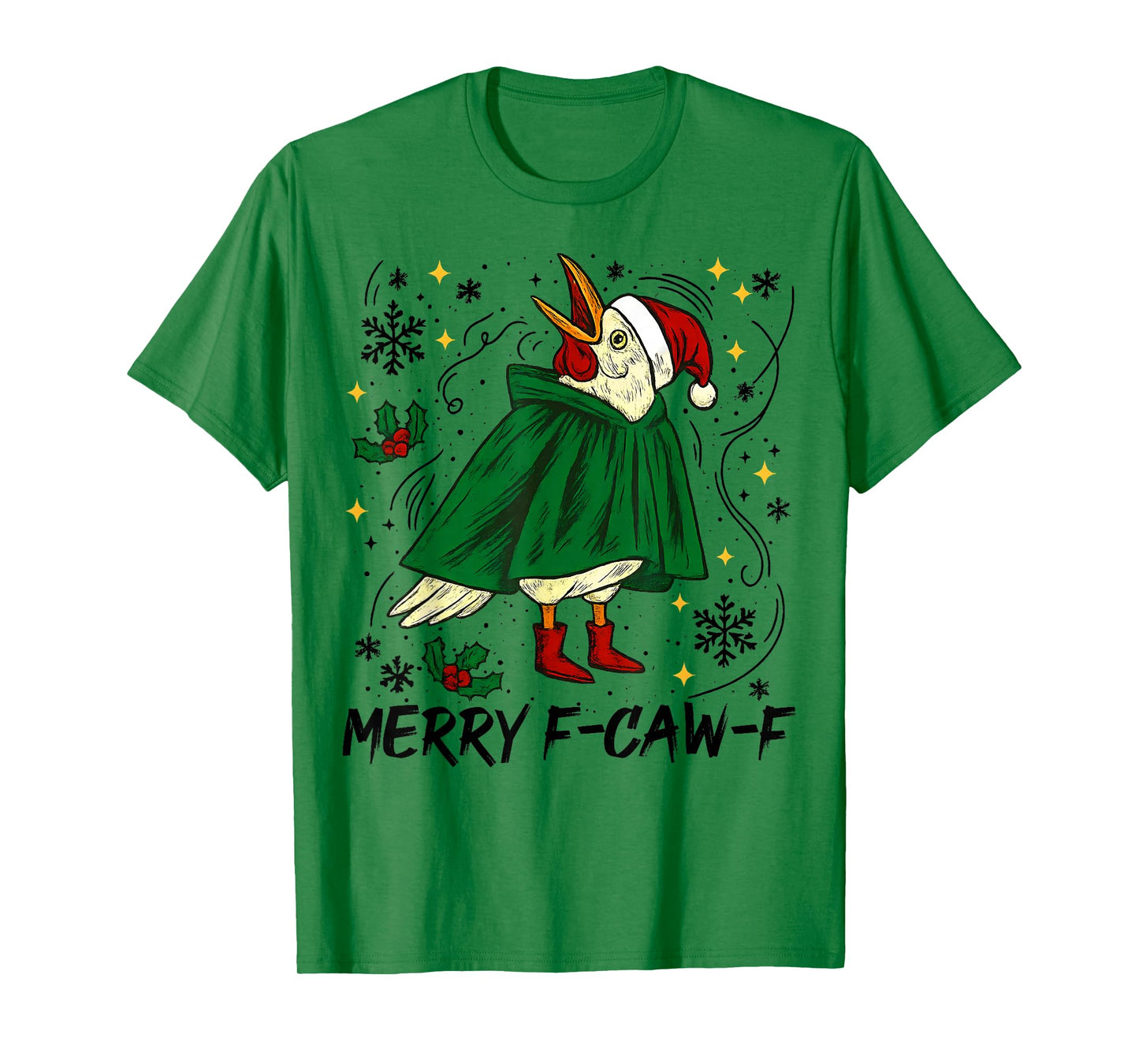 Merry F Caw F Christmas Funny Santa Raven Bird Men Women T-Shirt
