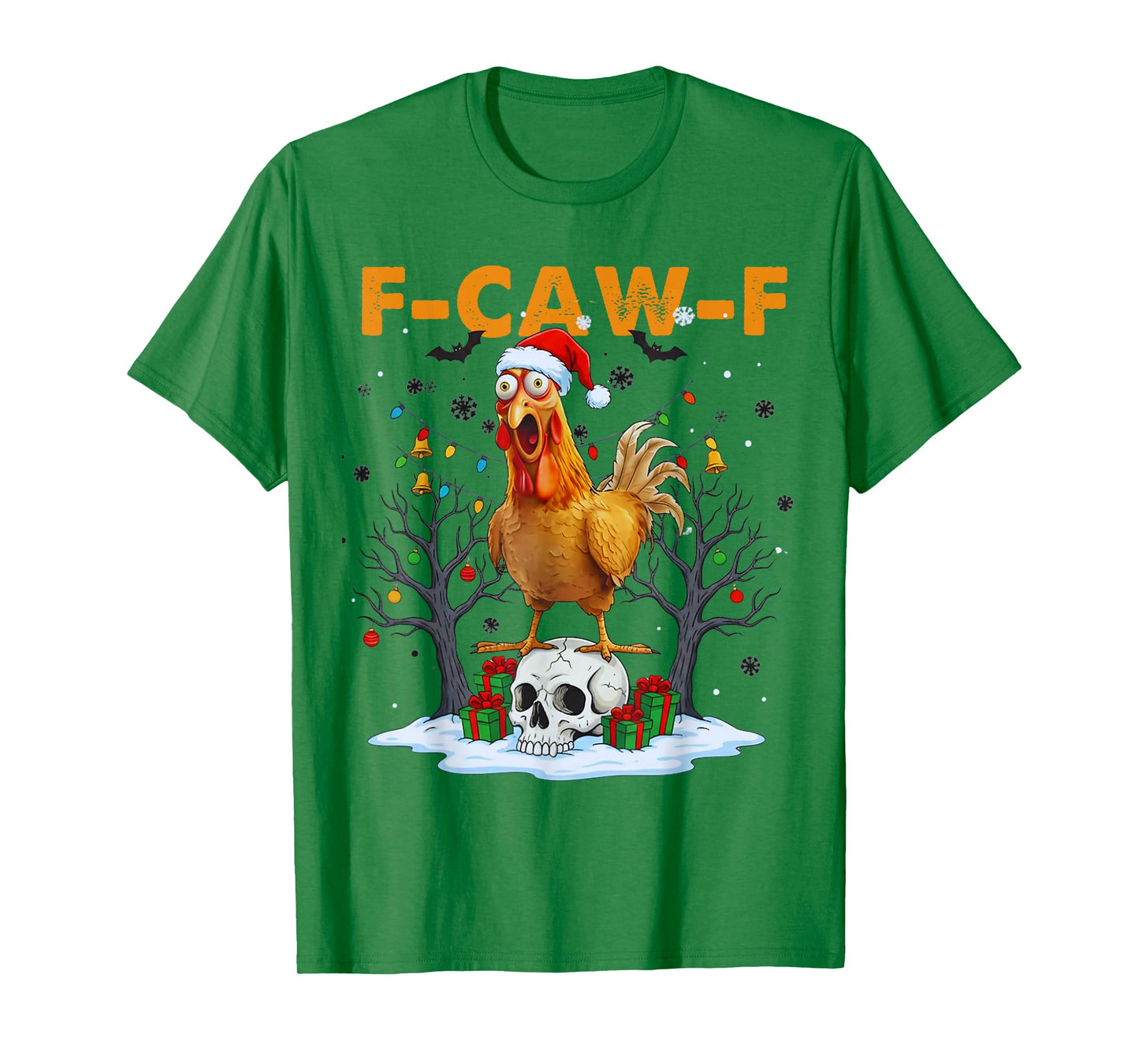 Funny Chicken F-CAW-F Christmas Halloween Skull FcawF Xmas T-Shirt