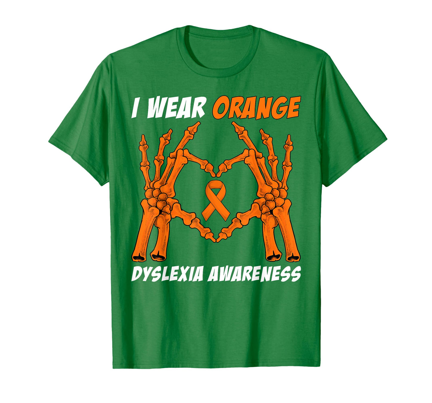 I Wear Orange ADHD Awareness Skeleton Hand Heart Halloween T-Shirt