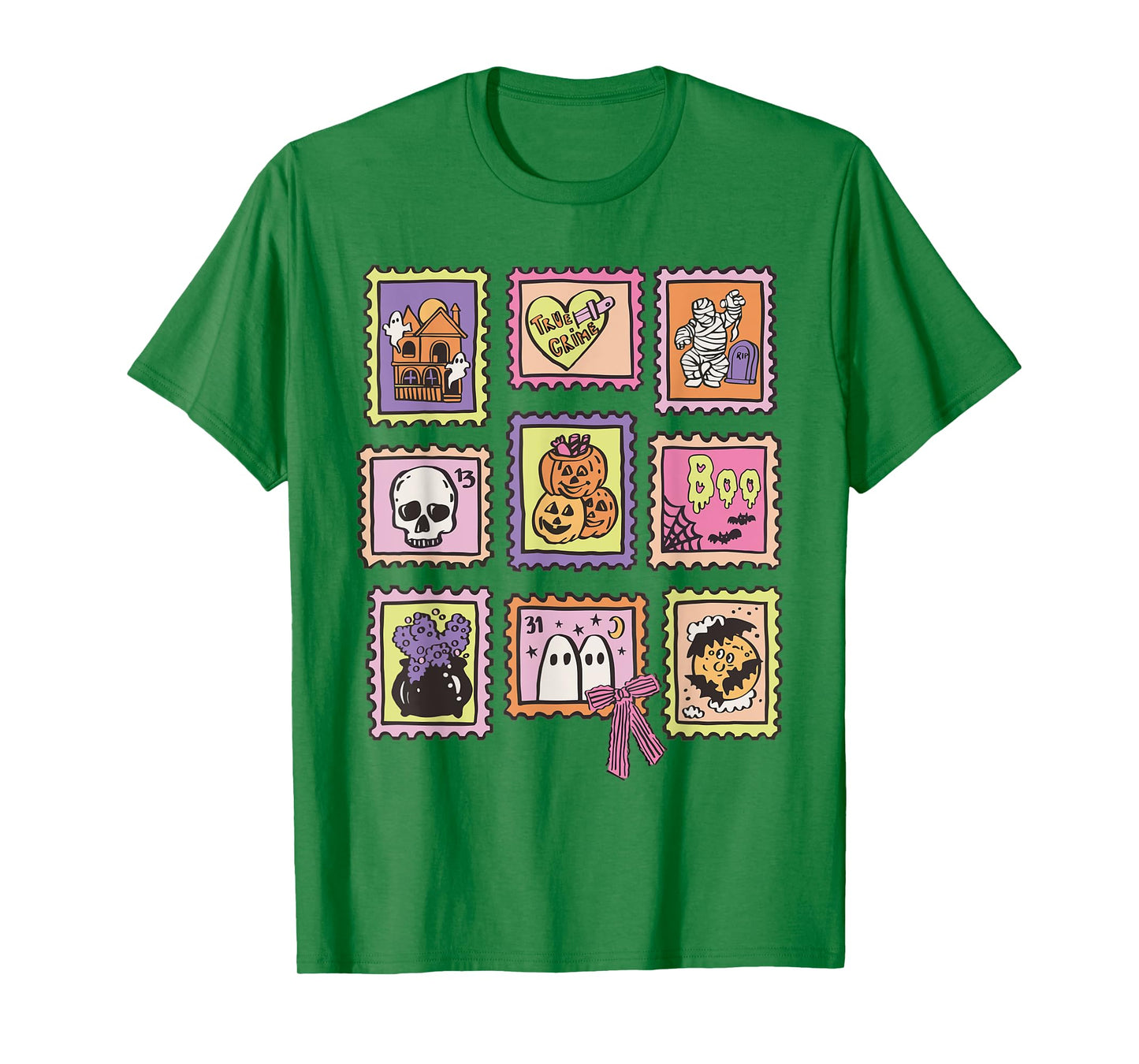 Halloween Stamp Icons Funny Halloween Boo Ghost Skeleton T-Shirt