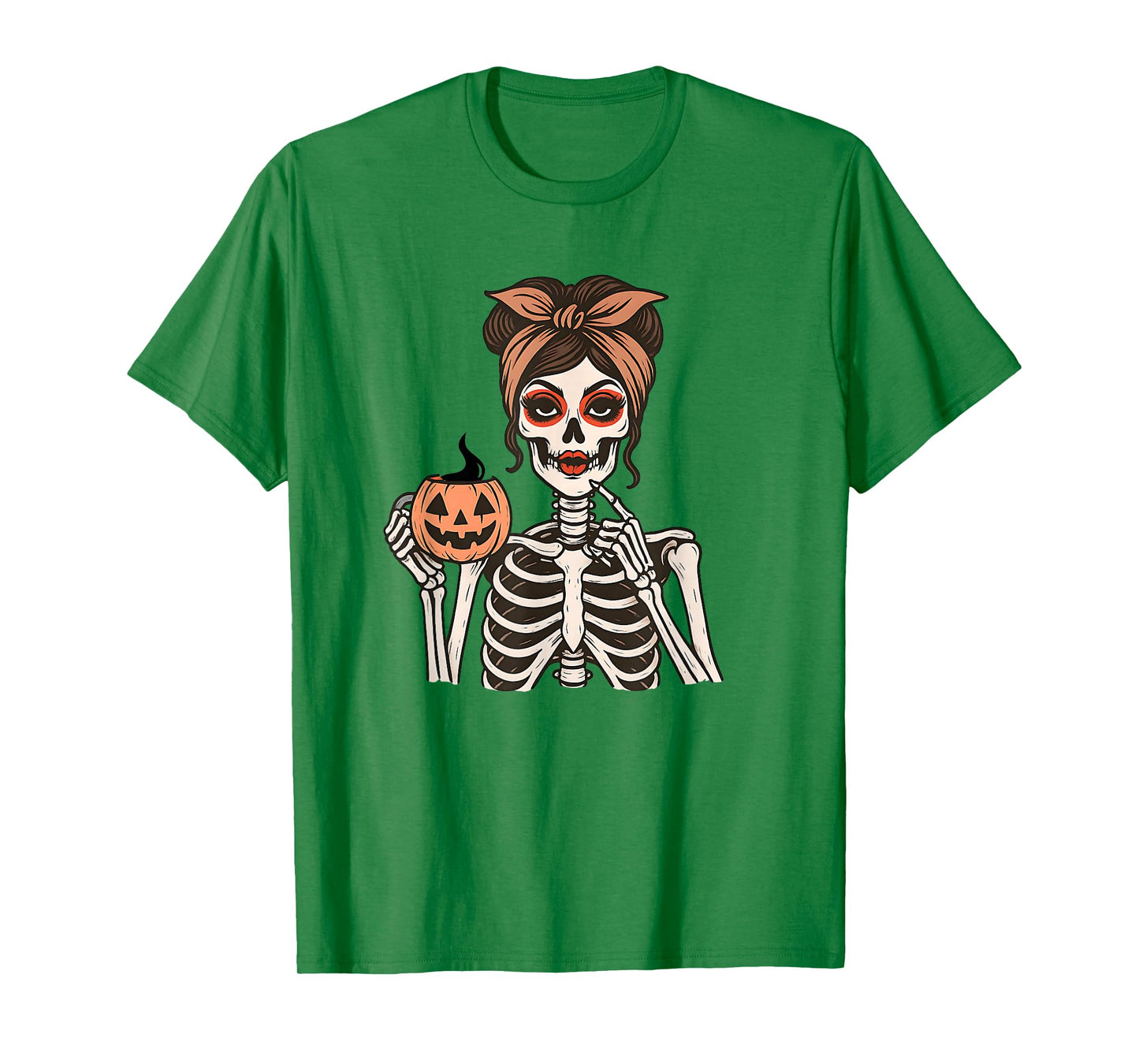 Halloween Skeleton Messy Bun Coffee Funny Costume Shirt T-Shirt