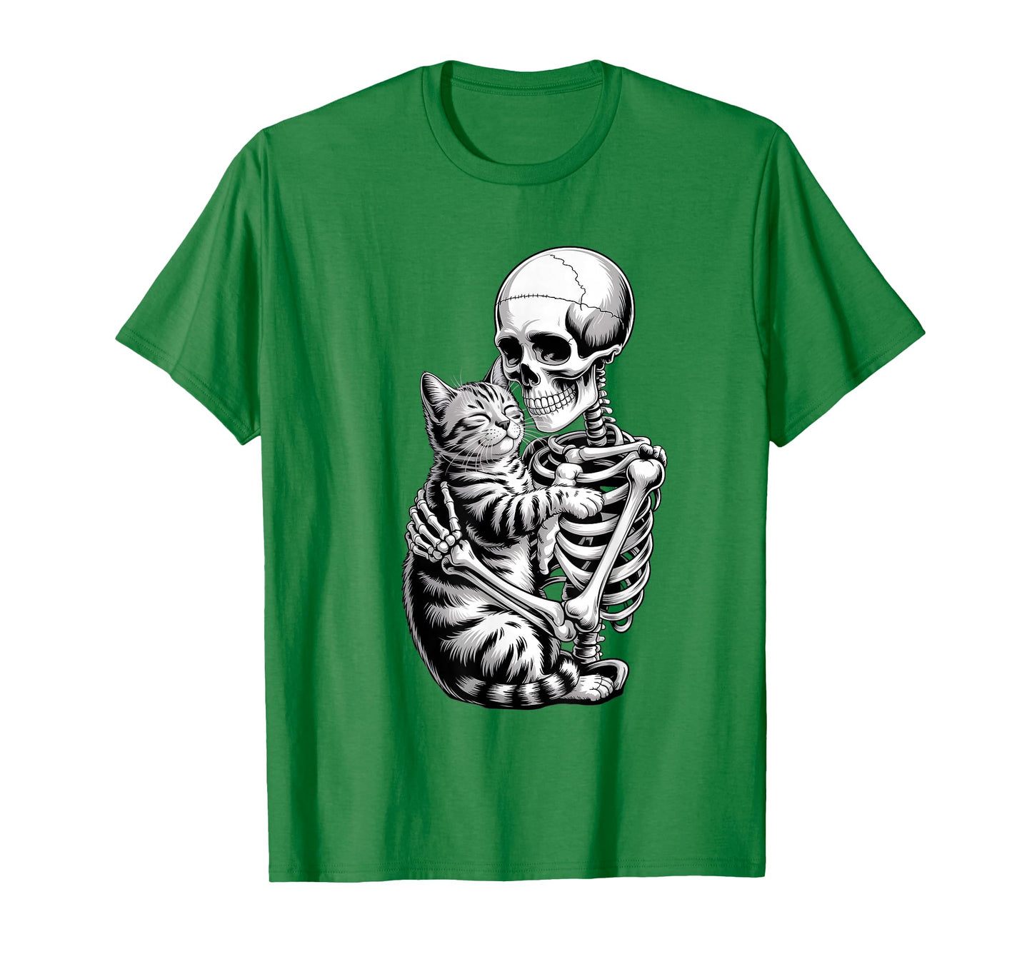 Skeleton Hugging Cat Halloween Cat T-Shirt