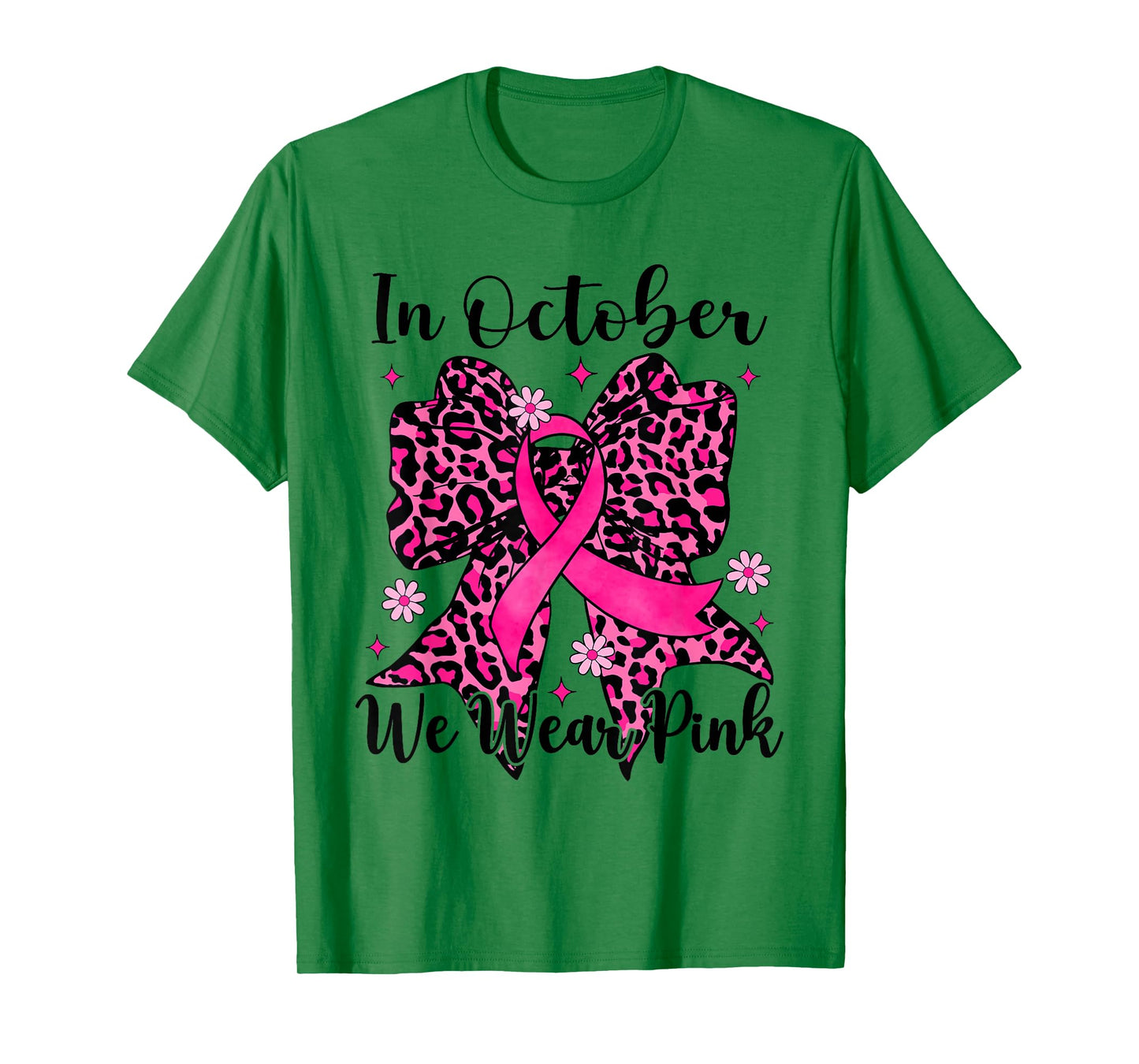 Leopard Bow Breast Cancer in October We Wear Pink T-Shirt