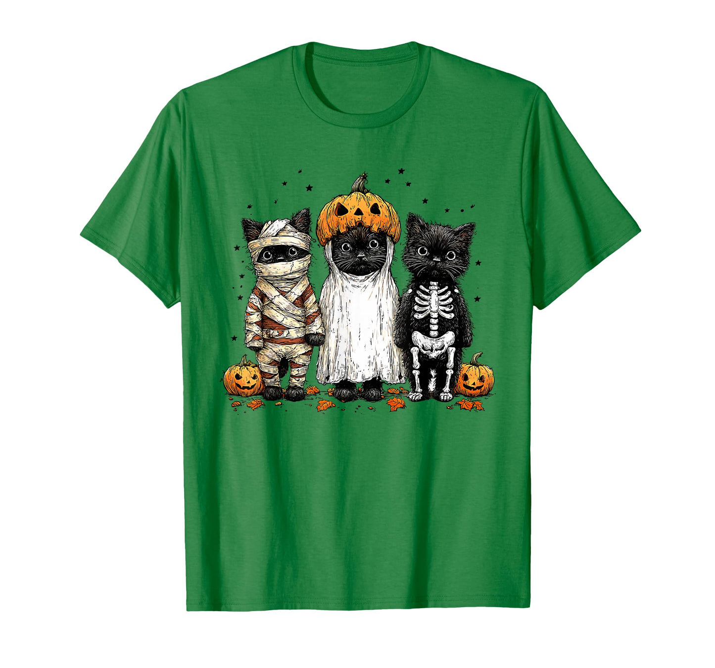Cute Black Cats Halloween - Mummy Ghost Skeleton Costume T-Shirt