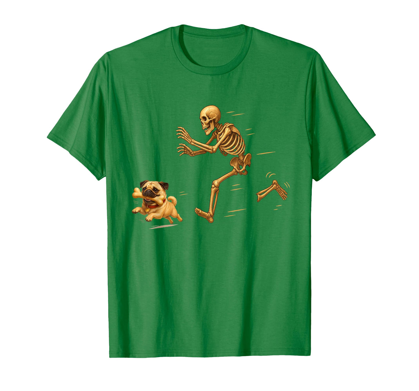 Funny Pug Dog Halloween Steal Bone Skeleton Chase Spooky Pug T-Shirt