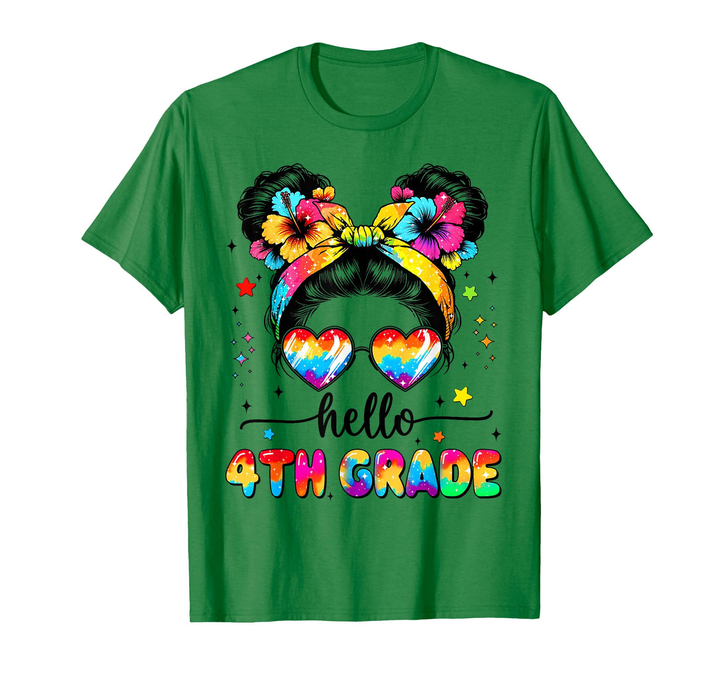 Hello 4th Grade Messy Bun First Day Of School Outfits Girls T-Shirt