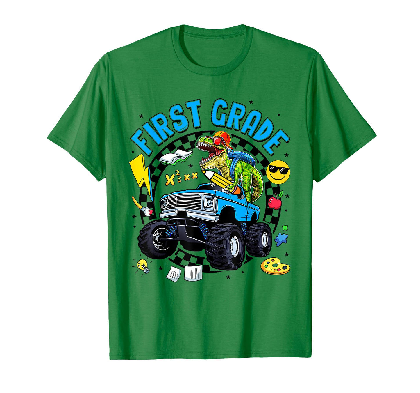 First Grade Dinosaur Dino Truck Back To School Kids Boys T-Shirt