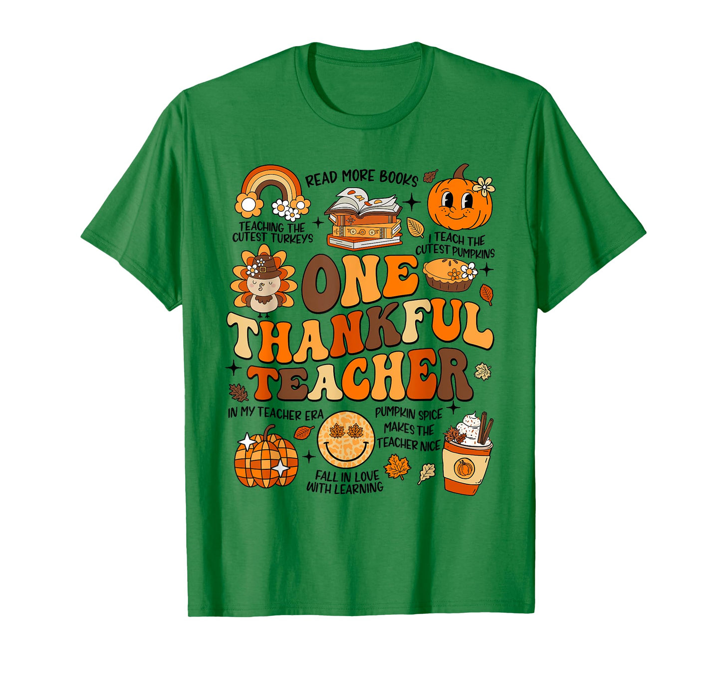 One Thankful Teacher Thanksgiving Retro Groovy Fall Teachers T-Shirt for Men Women Kids