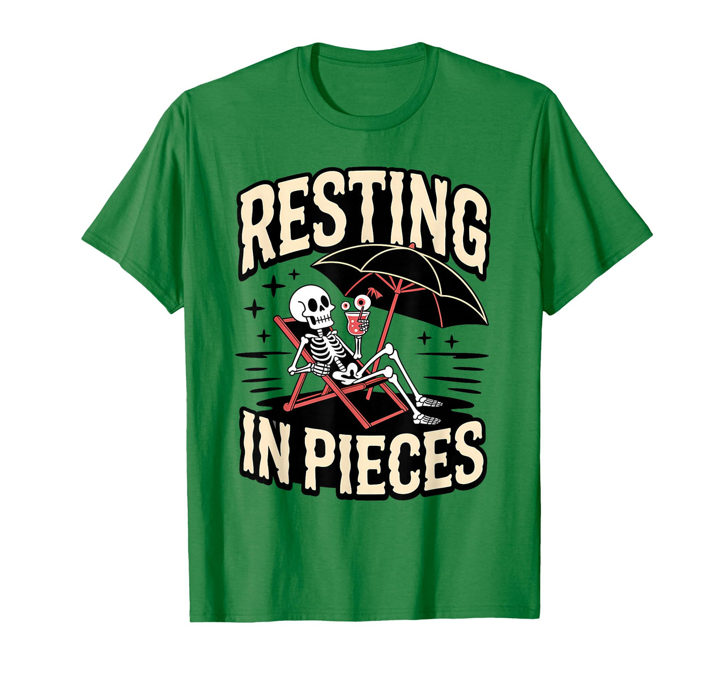 Resting in Piece Skeleton Vacation Funny Beach Halloween T-Shirt