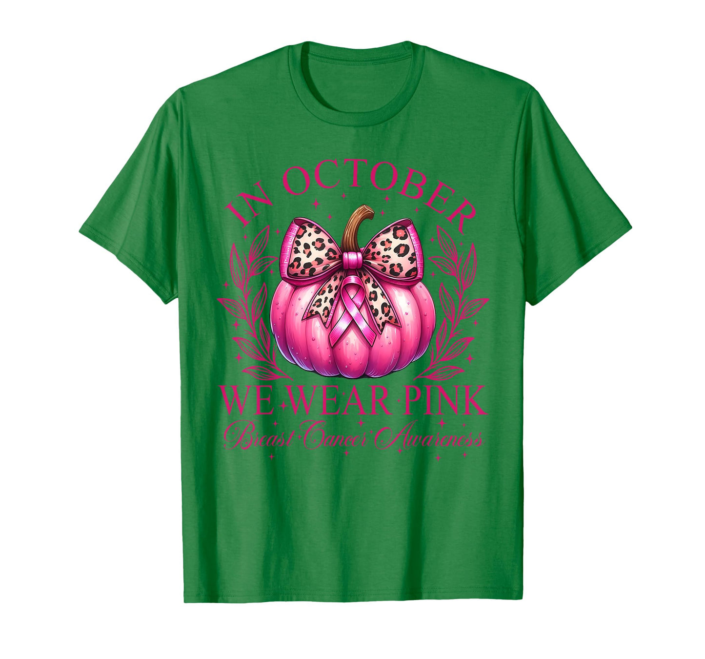 In October We Wear Pink Coquette Bow Pumpkin Breast Cancer T-Shirt