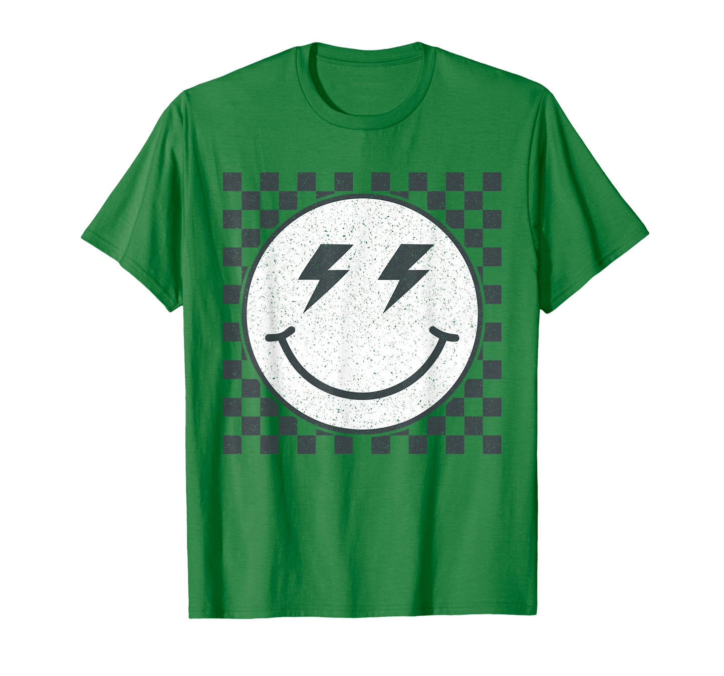 Retro Gray Happy Face Checkered Pattern Smile Face Trendy T-Shirt