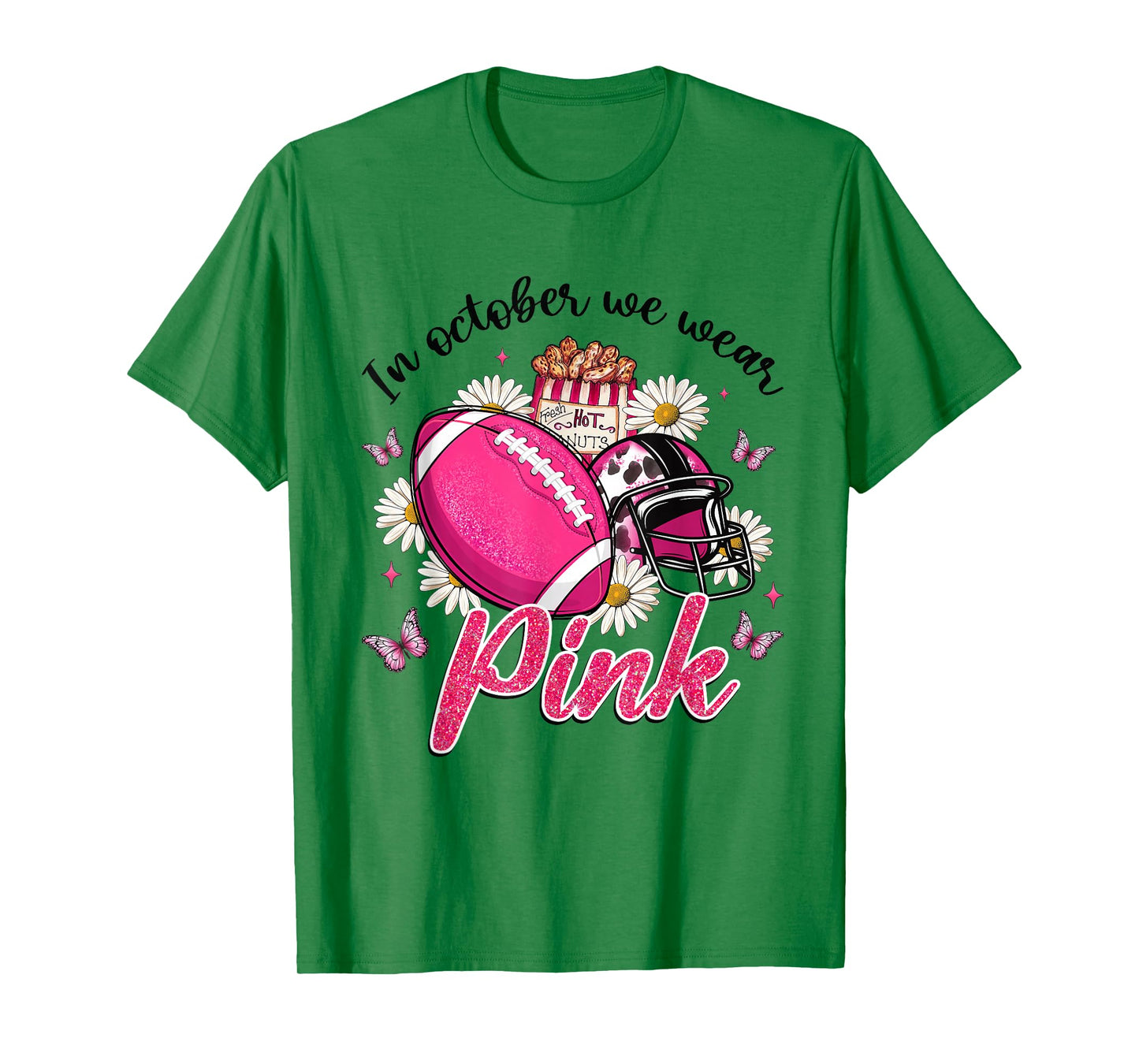In October We Wear Pink Football Butterfly Breast Cancer T-Shirt