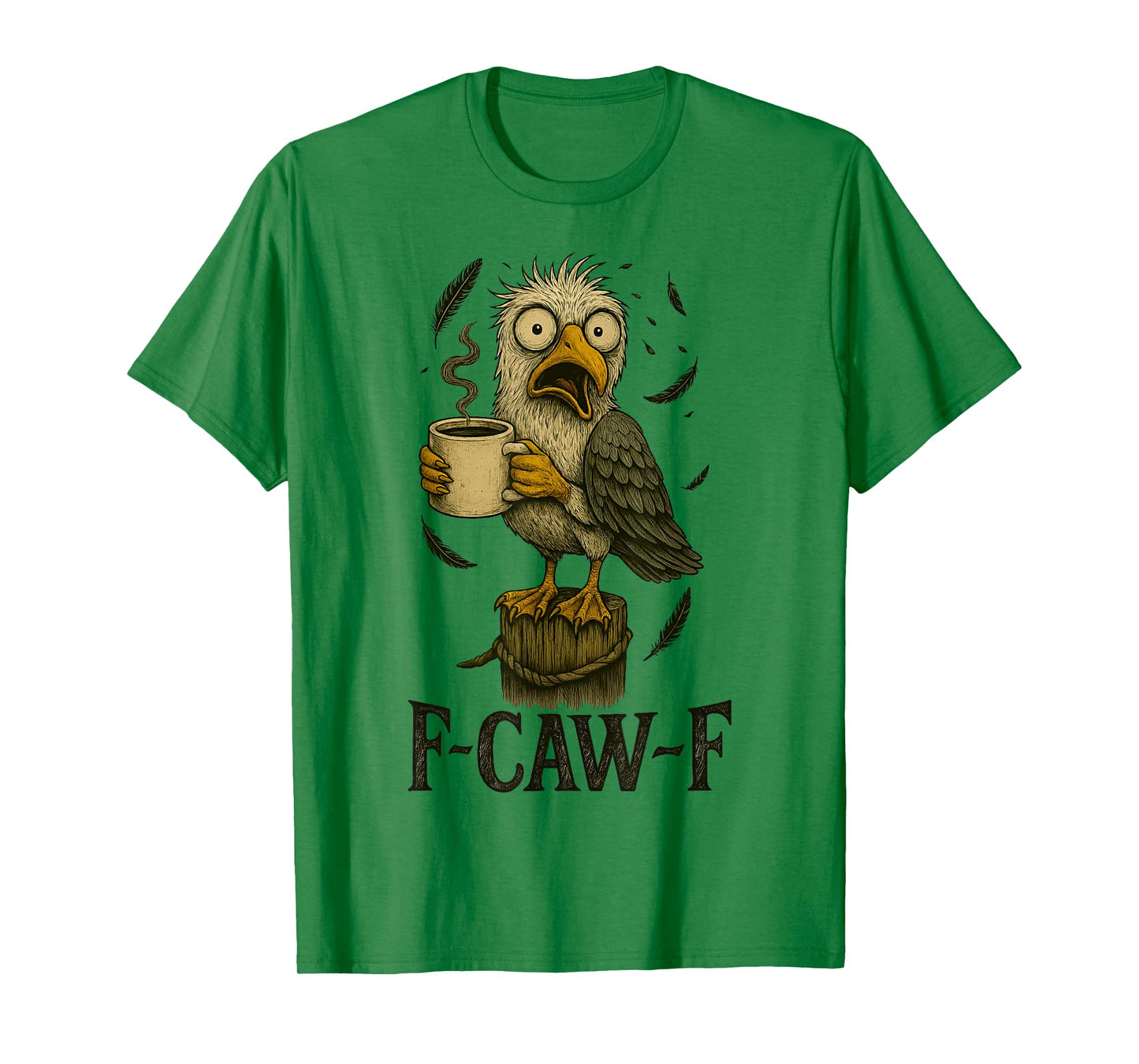 FCawF Vintage Seagull - Funny Tired Bird Drinking Coffee T-Shirt