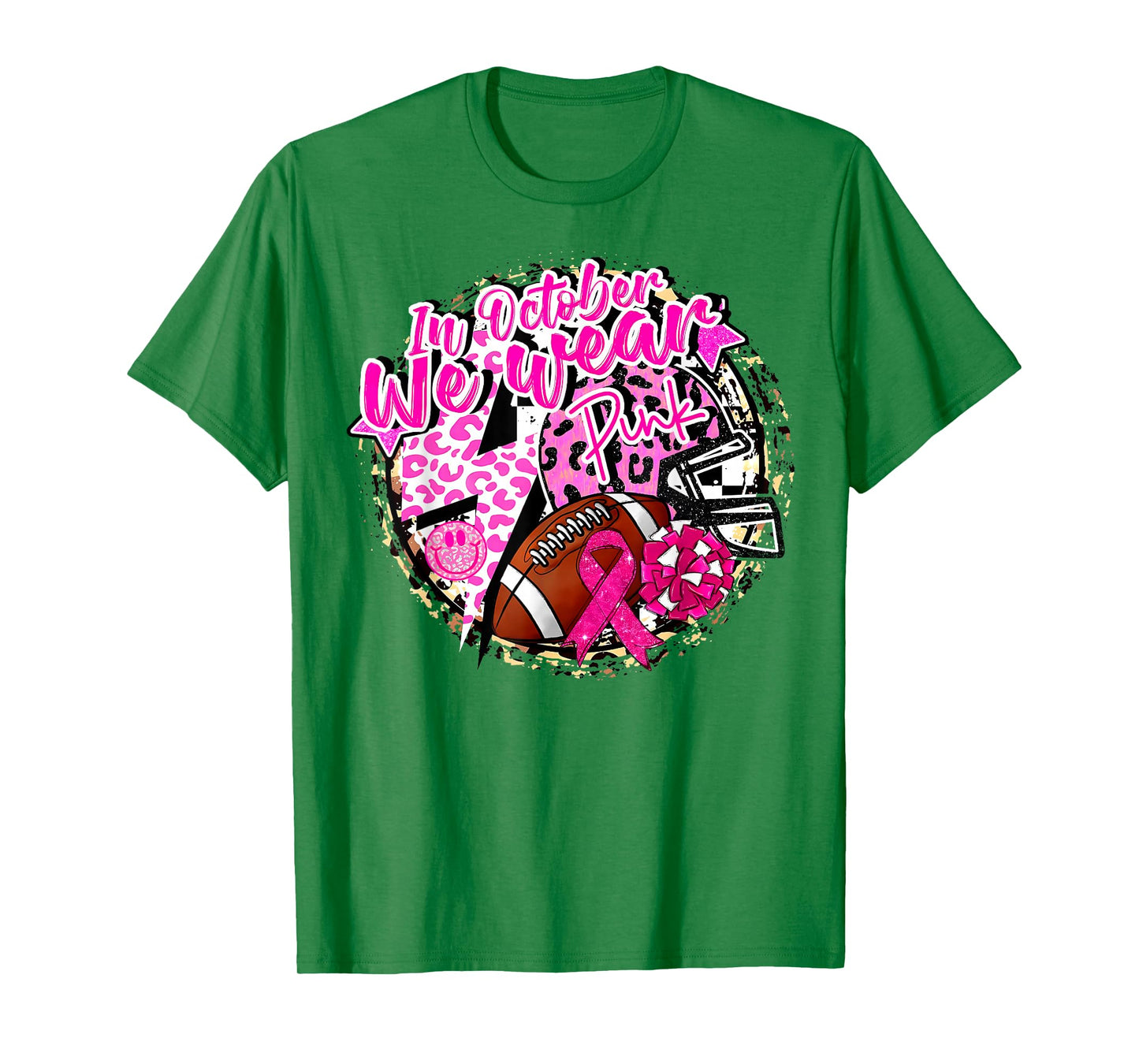 in October We Wear Pink Football Breast Cancer Cheer Mom T-Shirt
