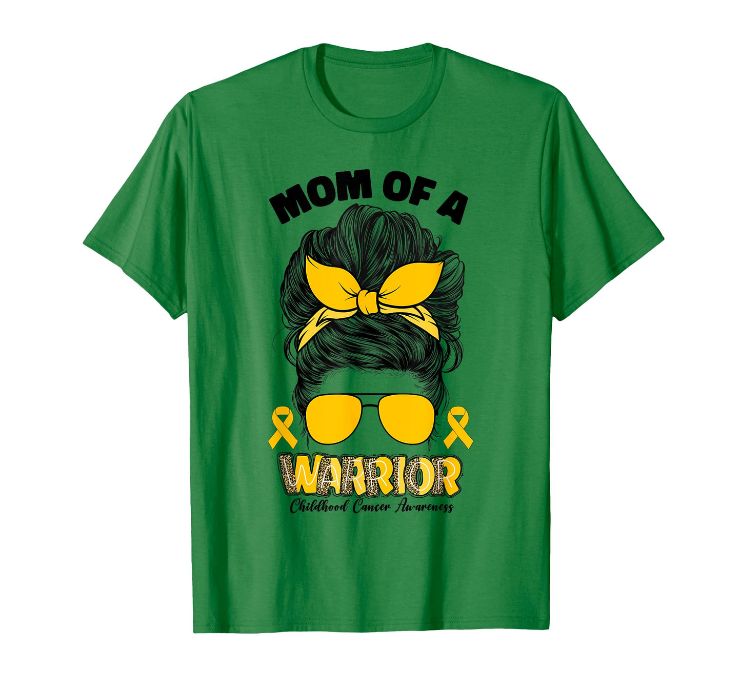 Childhood Cancer Awareness Mom Of A Warrior Messy Bun Mama T-Shirt