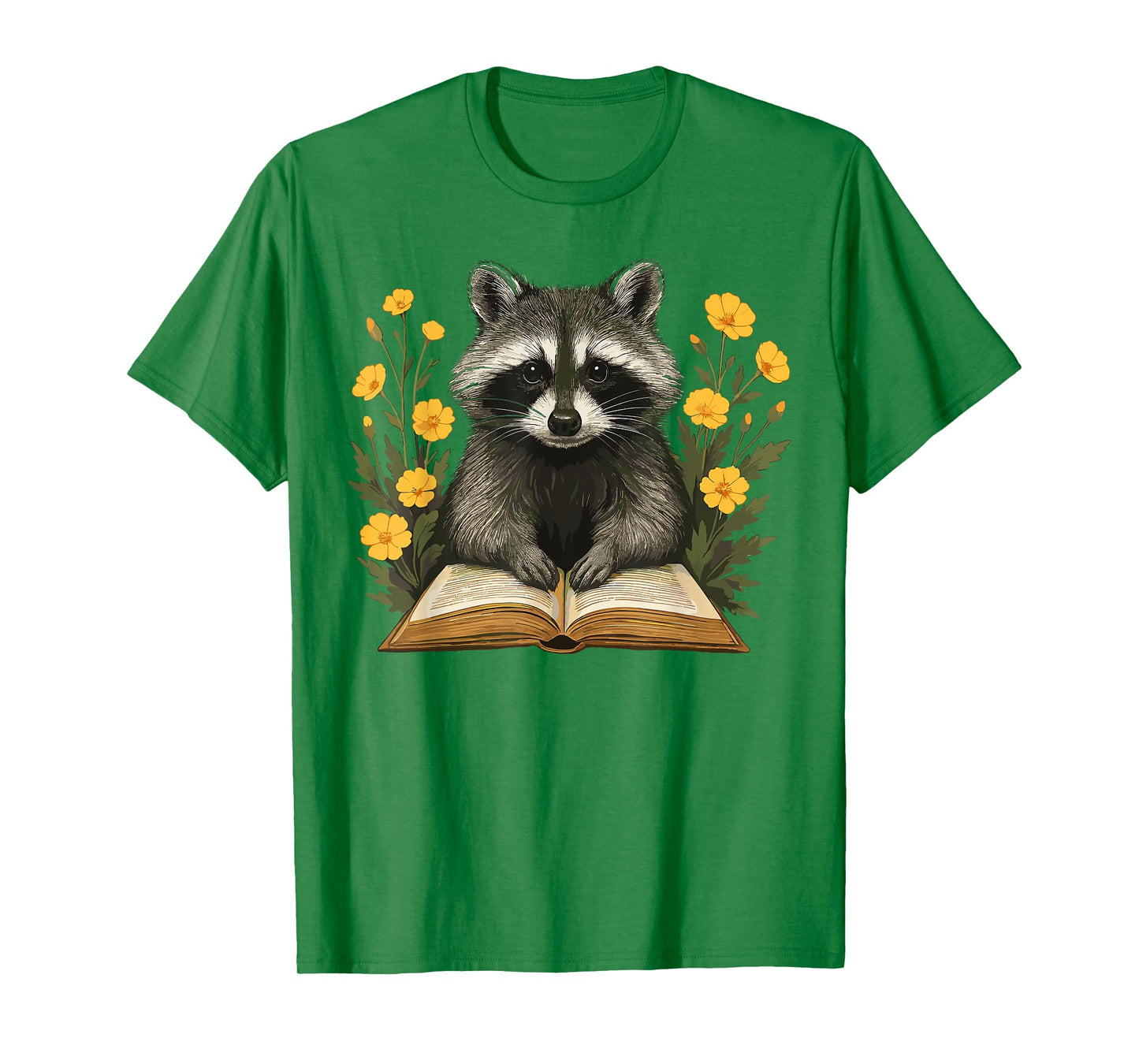 Cute Raccoon Reading Book Floral Nature Lover T-Shirt