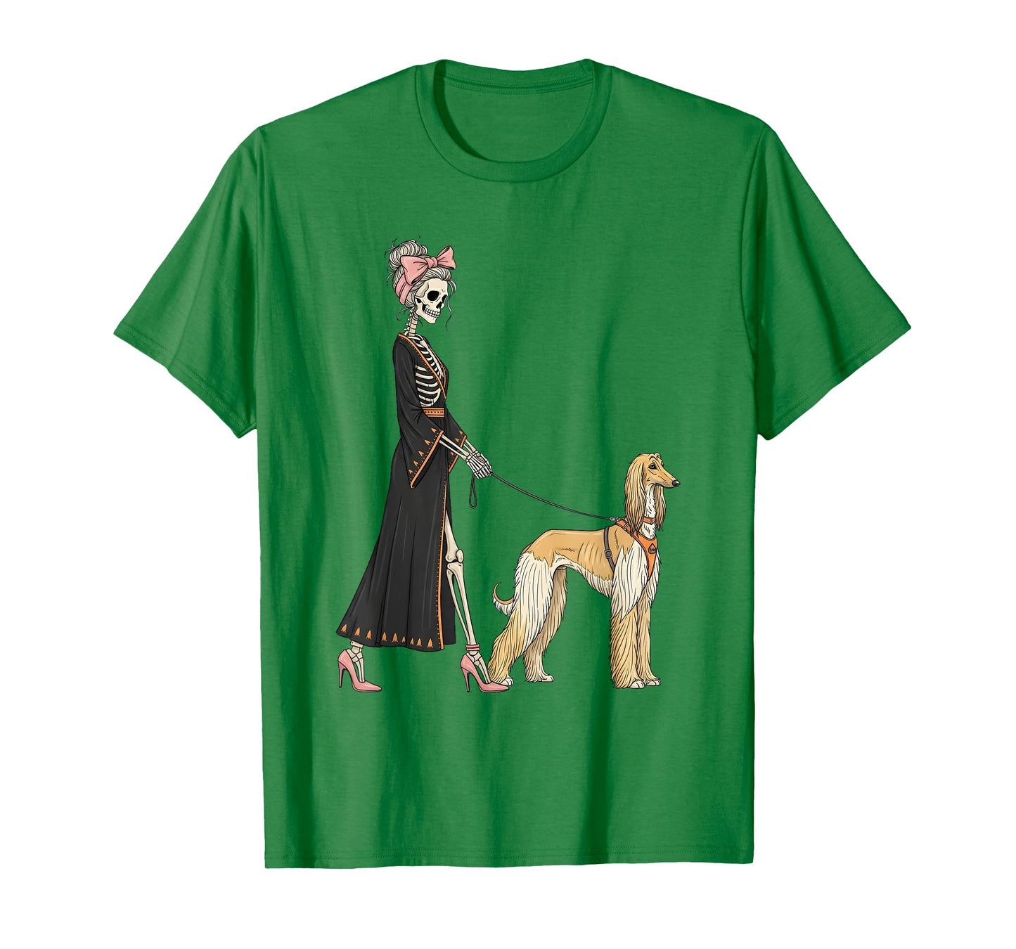 Skeleton Afghan Hound Dog Walking Halloween Women T-Shirt