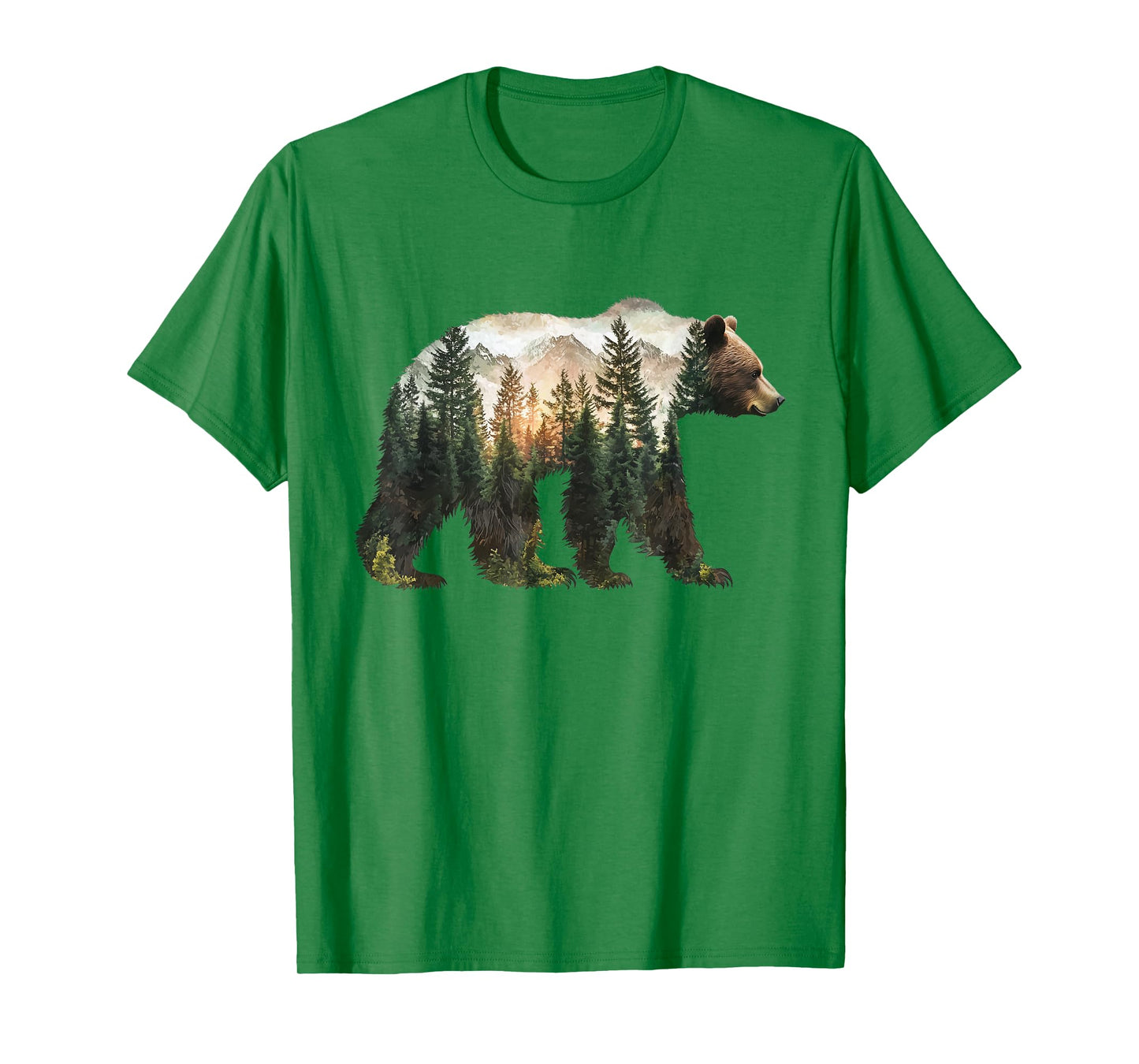 Bear Forest Mountains Trees Nature Sunset Outdoor Graphic T-Shirt